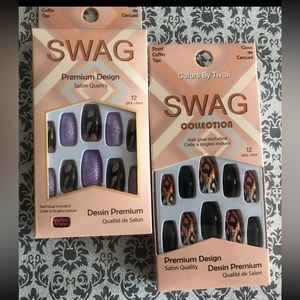 Short Coffin False Nails 2 Packages (New!) Purple, Black, Animal Prints